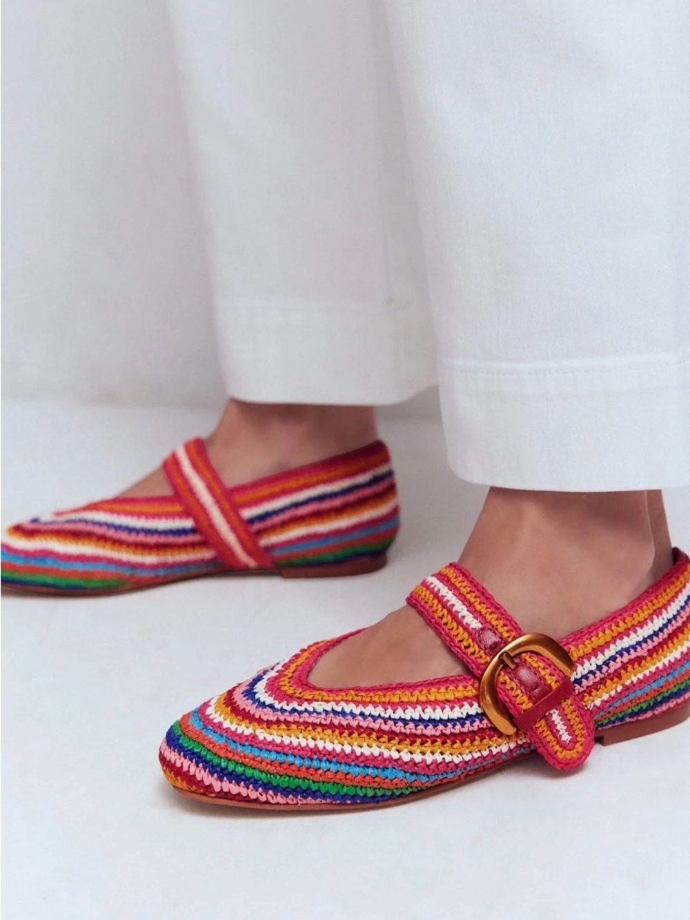 Boden Colorful Crochet Mary Jane Kylie Flats with Buckle